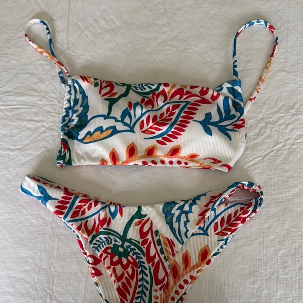 Colorful Leaf Print Bikini Set size medium